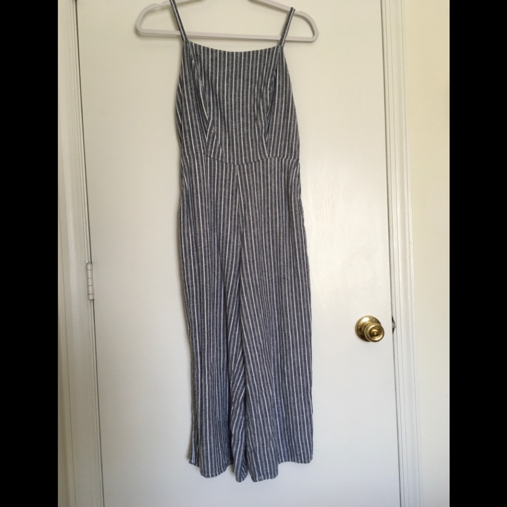 Blue and white striped romper